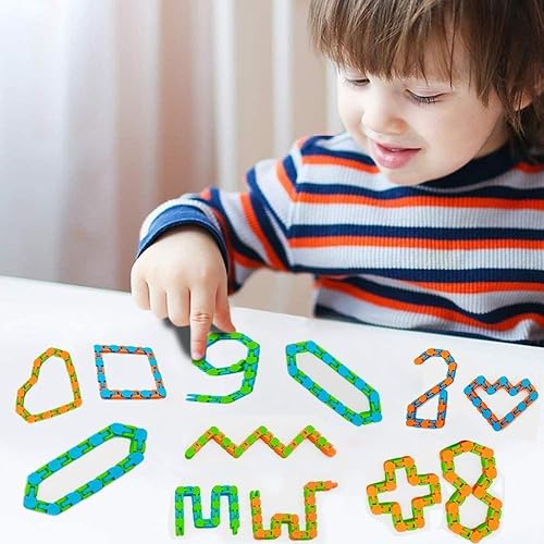 Miniatura 6 de 96 piezas aleatorias de 24 eslabones locos juguetes para ansiedad a presión y clic, juguetes sensoriales de dedos, rompecabezas de serpiente para
