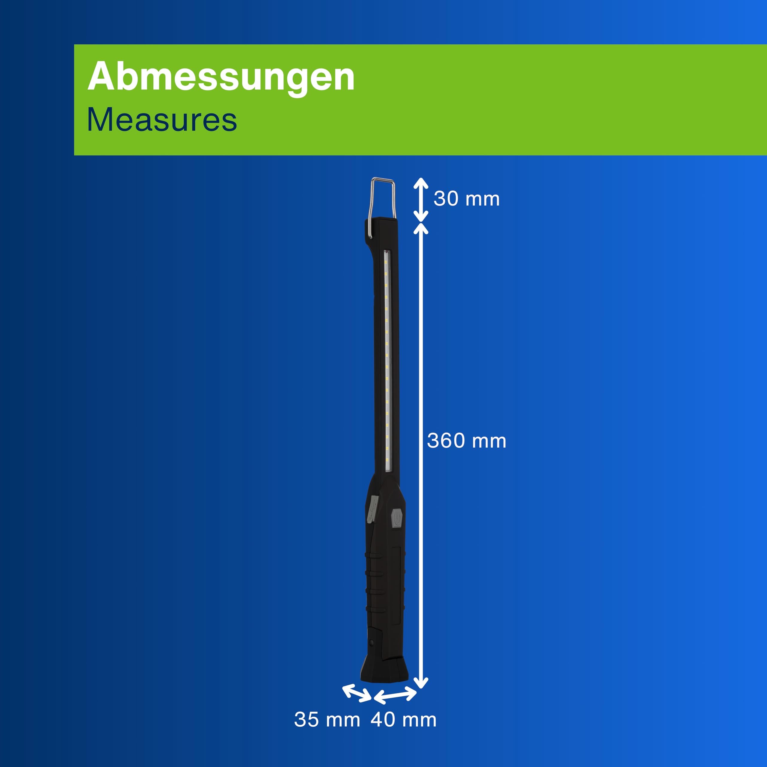 REV LED Arbeitsleuchte - Kompakte Akku Handlampe mit klappbarem Standfuß & Aufhängehaken, Inspektionslampe - ideal für Werkstatt & KFZ, grau