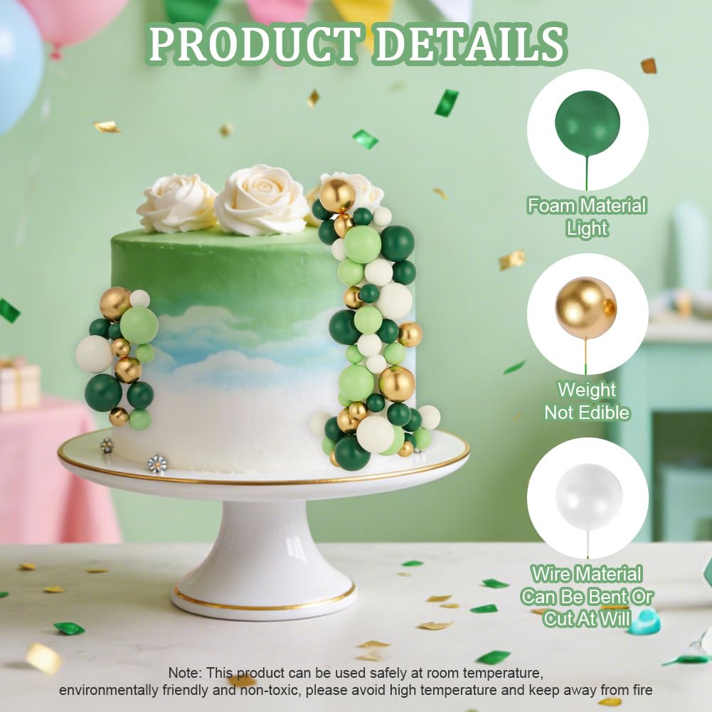 URAQT 36 Pièces Boules de Décoration de Gâteau, Decoration Gateau Anniversaire, pour Gâteaus d'anniversaire, Mariage, Pâtisserie Mariage Fête Célébration(Vert) - 3