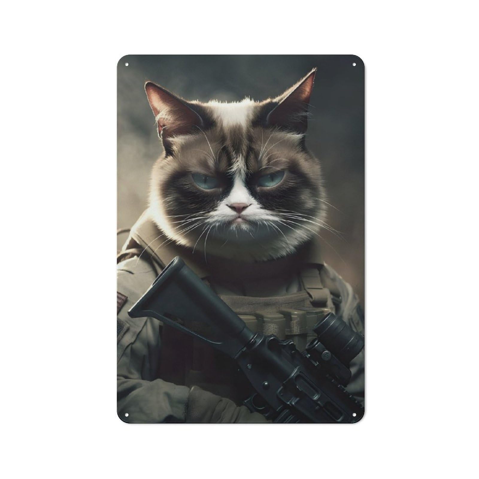 Junmoney Grumpy Cat Army Portrait Country Vintage Metal Wall Decor 30X20cm, Country Metal Sign For Kitchen, Cottage, Porch Or Garden Room