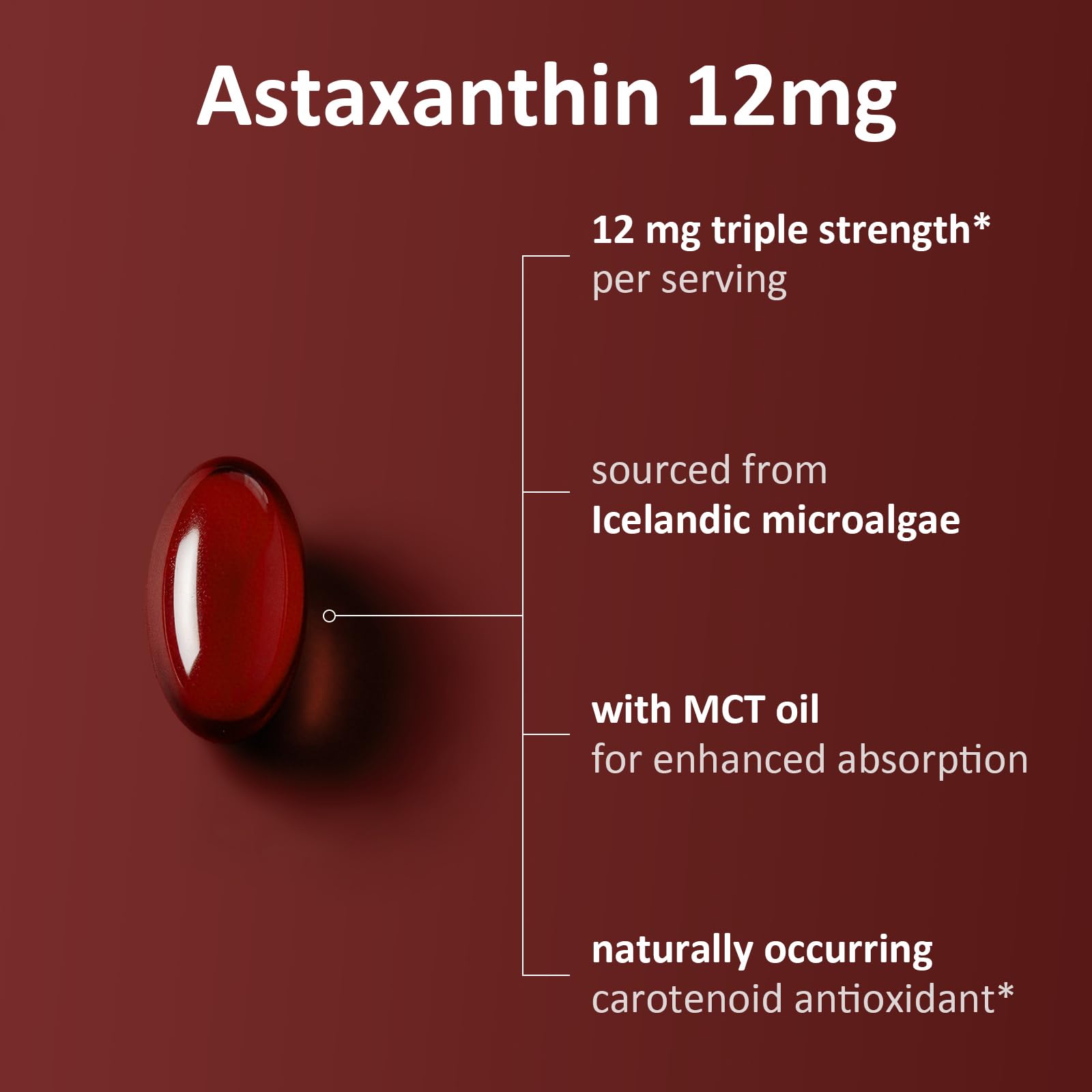 Astaxanthin 12mg with MCT Oil, 60 Softgels (2-Month Supply) – Triple Strength Antioxidant Supplement from Haematococcus Pluvialis – Non-GMO, Gluten-Free, Vegan — Amazon image 2