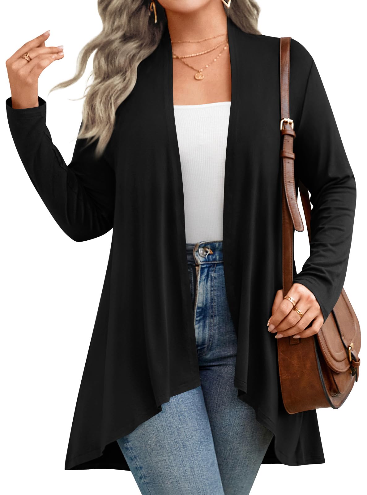 Anymiss Womens Long Cardigan Lightweight Flowing Hem Knit Jackets S-2XL