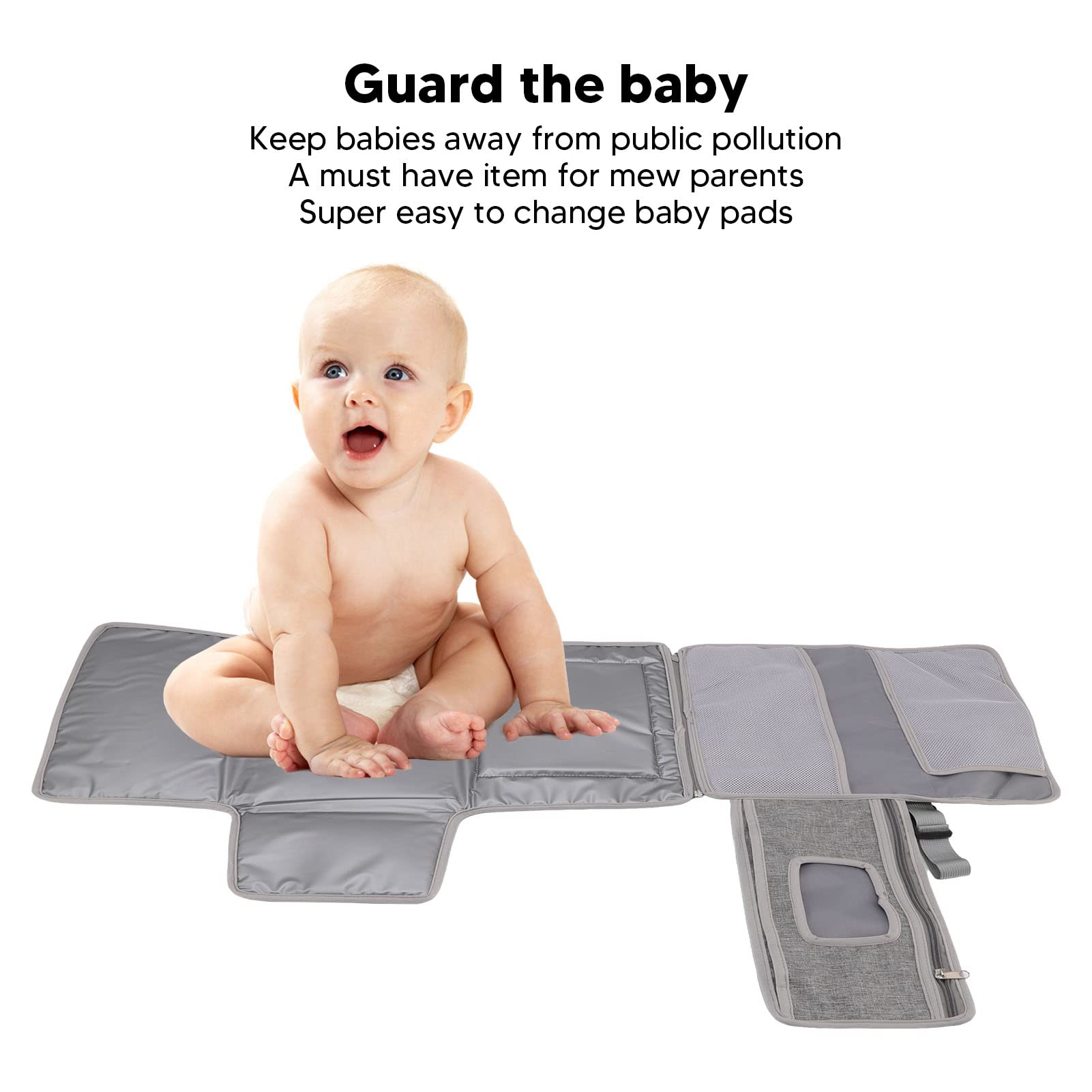 Matelas à Langer Portable pour bébé, Matelas à Langer Pliable de Voyage avec poignée Amovible pour Sorties Poussette, Utilisation en Voiture, matériau Non tissé 236 g (Gray)