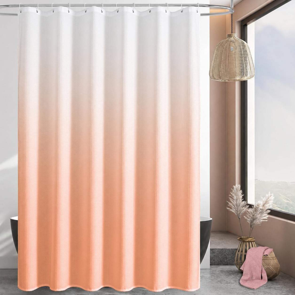 HOMETHREADS Embrace Luxury with Our 6-Feet Long Premium Polyester Shower Curtain with 12 Hooks for a Lavish Bathroom Ambiance | Stylish, Splendid, and Perfectly Sized (Grey_Leaf, 180x200cm) — Amazon image 19