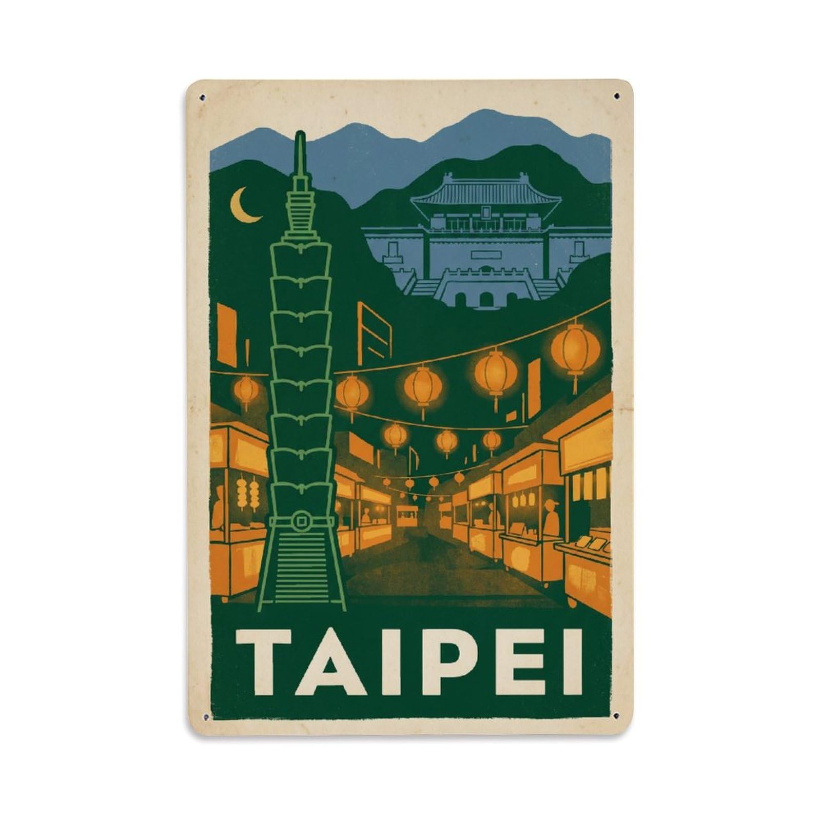 Gead 8X12inch Style Taiwan Taipei Retro Travel Metal Tin Sign