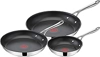 T-fal Jamie Oliver Stainless Steel Non-Stick Frying Pan 3-Piece Set (8/9.5/11 Inch) - Induction Ready, Oven-Safe to 500°F