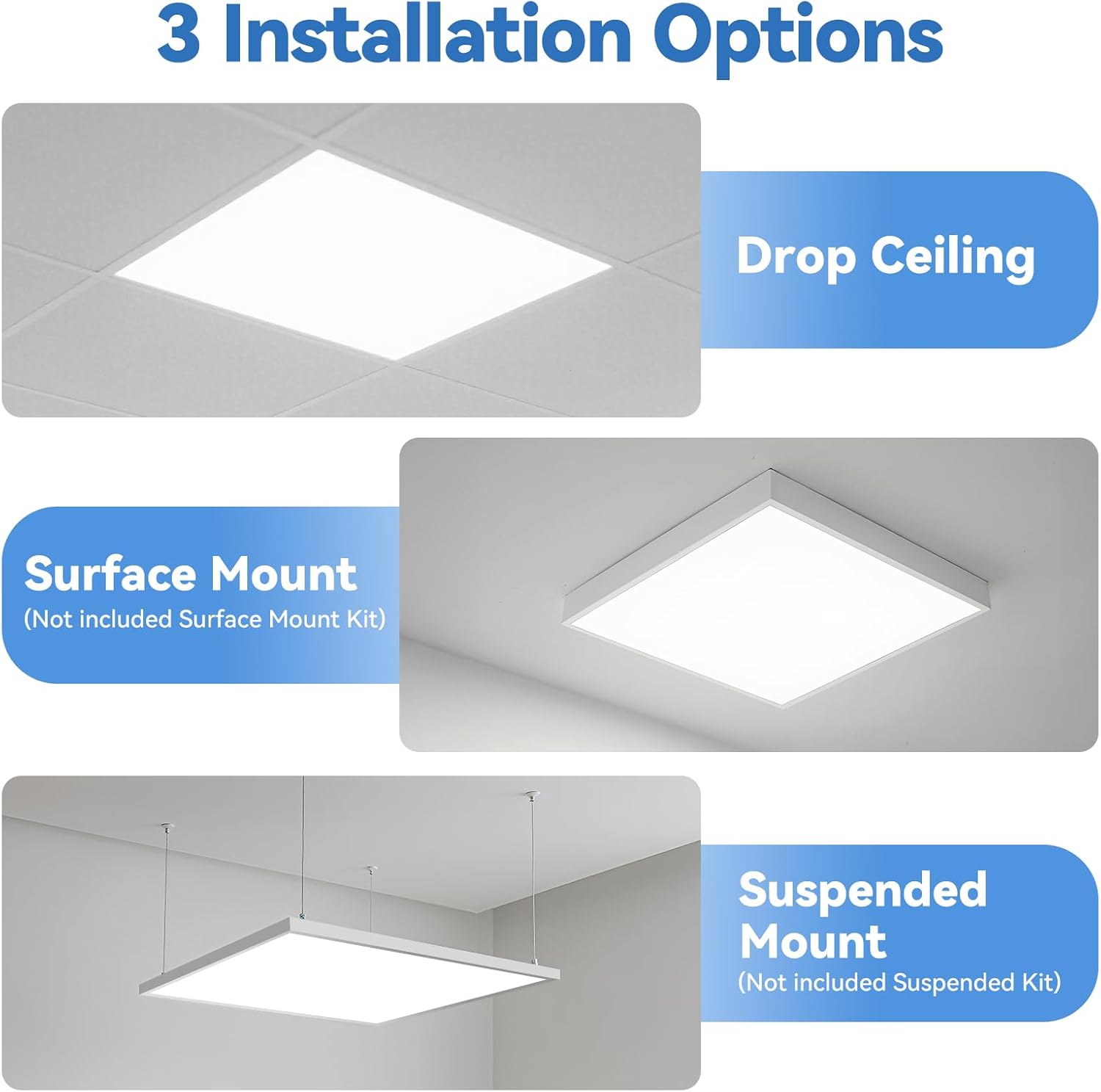 CycevSun 8-Pack 2x2 LED Flat Panel Light Drop Ceiling, 30/40/50W Selectable, Up to 5500LM, 4CCT 3000K/4000K/5000K/6000K Switchable, 0-10V Dimmable, 100-277V, ETL Listed