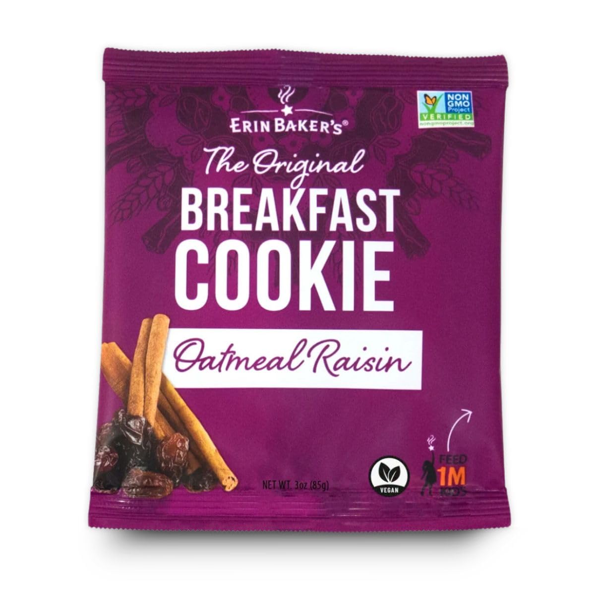Erin Baker's Breakfast Cookies - Oatmeal Raisin, Whole Grain, Non-GMO, Naturally Sweetened, Healthy Snack - 3 oz, 12-Pack - 90010