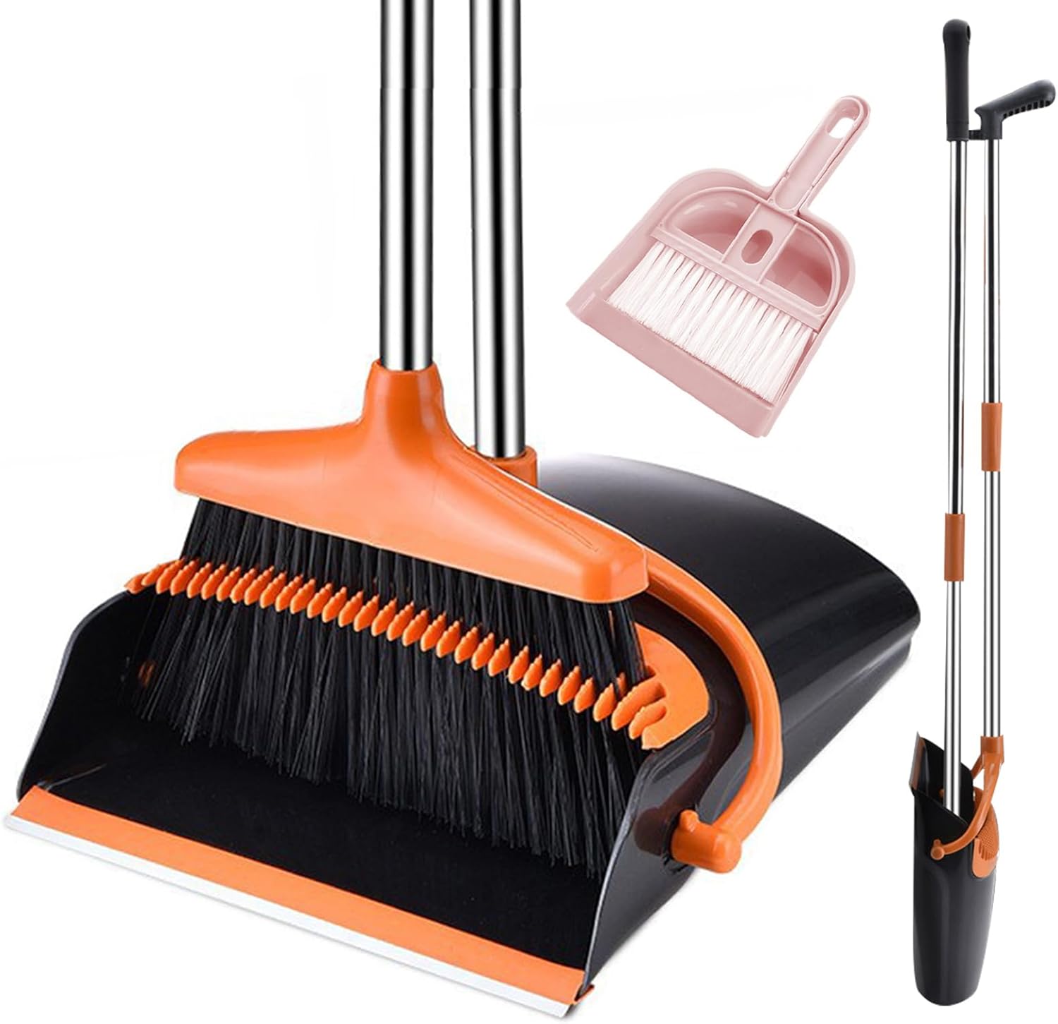 Broom and Dustpan Set with Long Handle, Windproof Stand Up Dustpan with Broom Combo for Home Kitchen Office Class Room Lobby Floor Cleaning