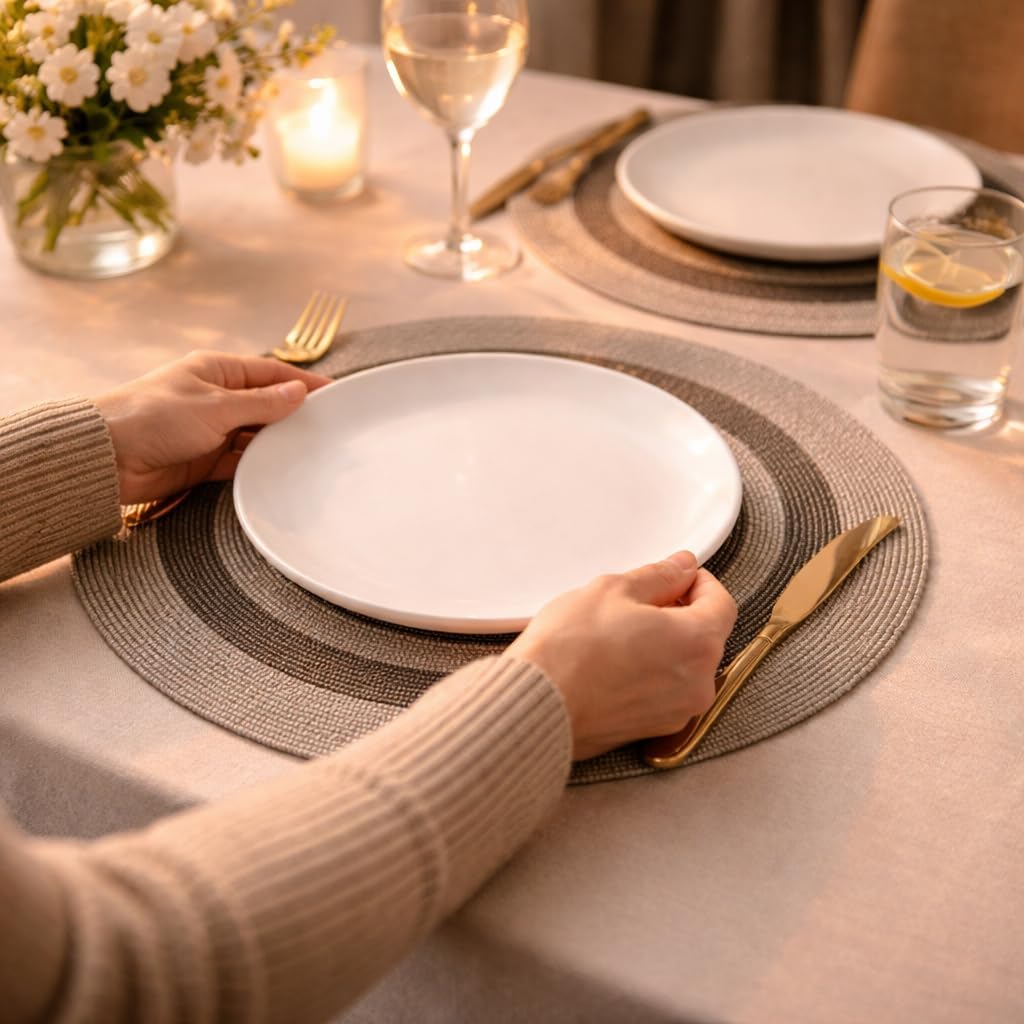 Farmhouse Beaded Placemats Set of 2 for Dining Table- 13 inch Grey Multi Colour, Beaded Placemats Round for Gathering, Occasional Decoration and Family Parties Celebrations.