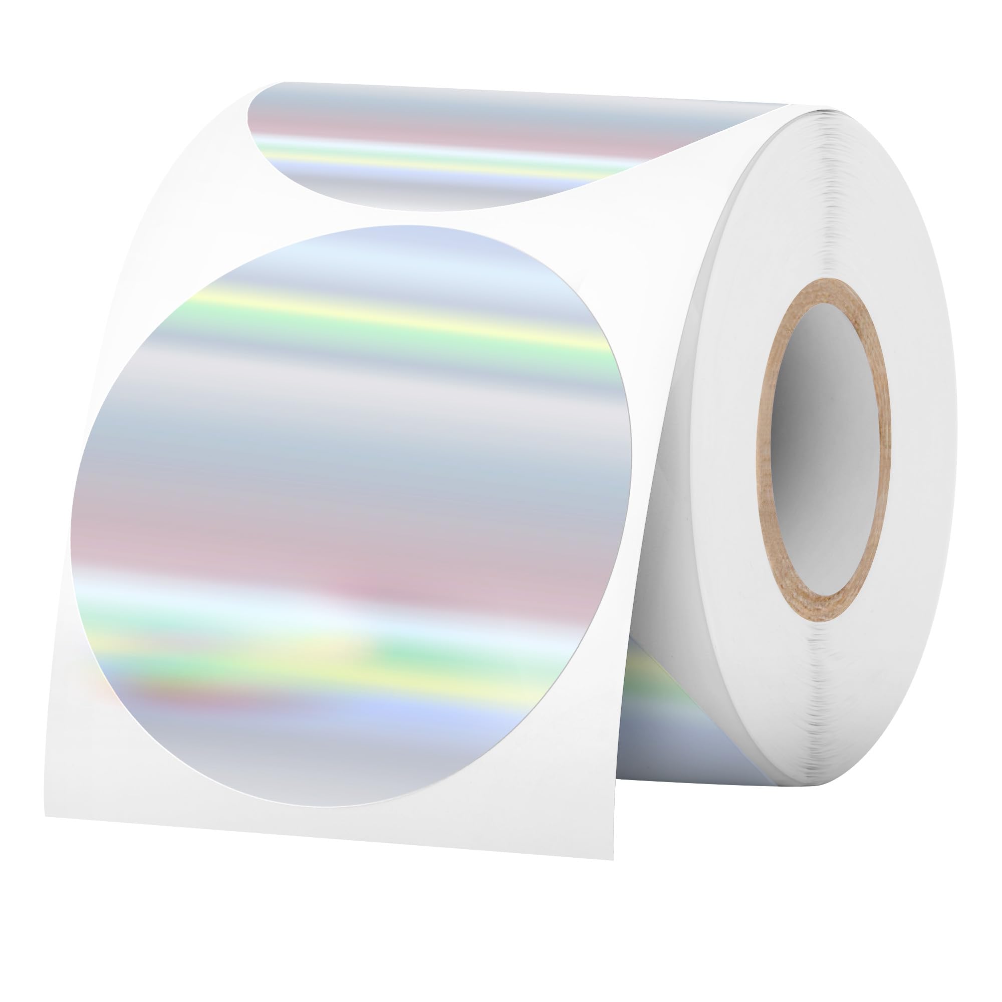 Photo 1 of 300 PCS 2 Inch Round Holographic Printable Thermal Stickers Rainbow Design Thermal Labels Strong Adhesive Thermal Printer Labels for Gift Wrapping & DIY Projects - Silver (1 Roll)