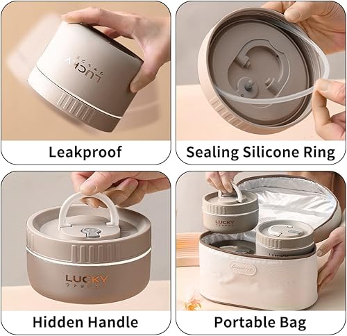 Miniatura 9 de VANDHOME Lonchera térmica Bento para adultos, contenedor de almuerzo portátil para mantener la comida caliente, con bolsa aislada, recipiente de