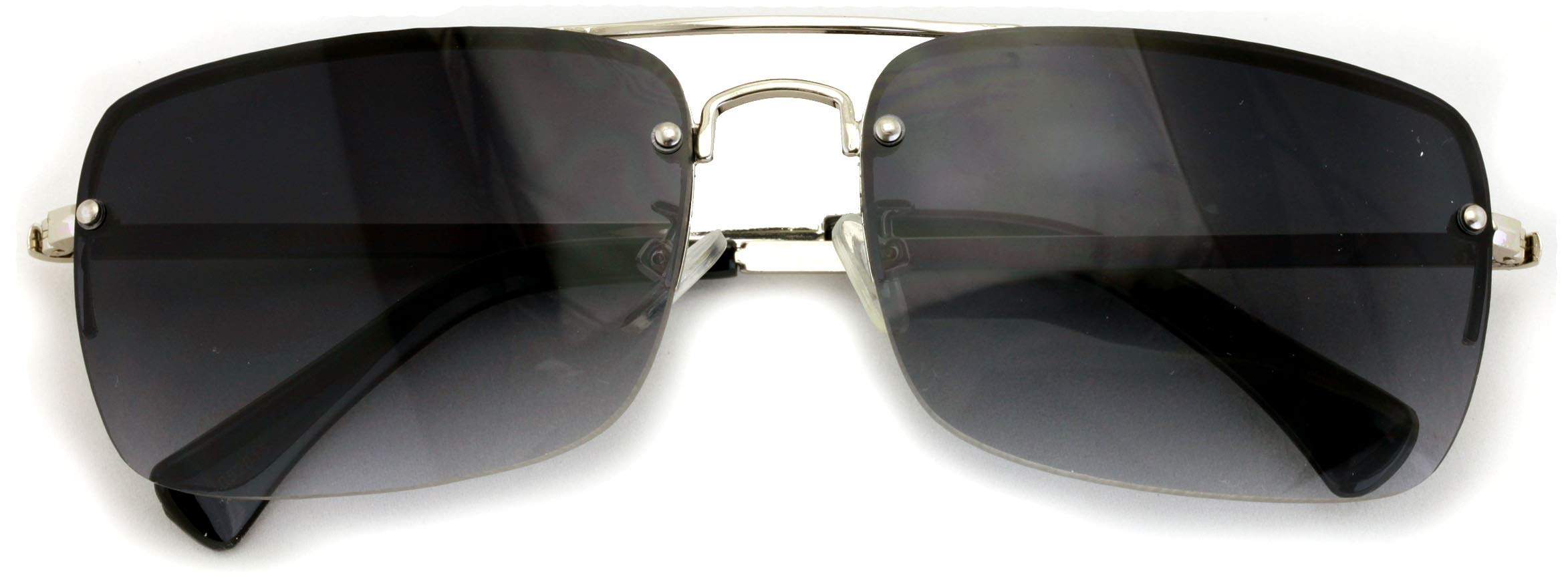 V.W.E. Men Large Outdoor Sunglasses Metal Rimless Aviator Reading Glasses - Big Lens Rectangular Sun-Reader (Silver-Black, 3.00)