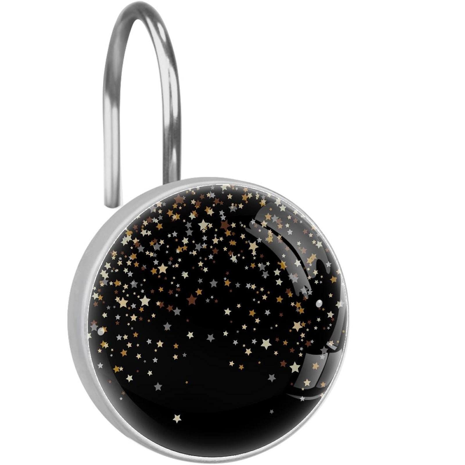 Crochets de rideau de douche double glissement robustes avec motif étoiles galaxie noir