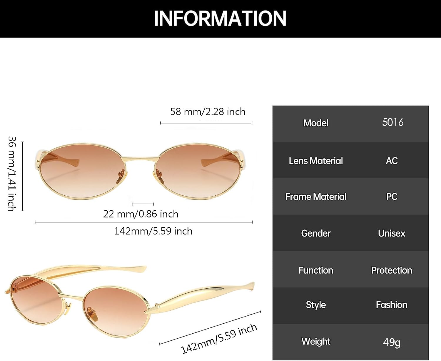 YAMEIZE Stylish Metal Oval Sunglasses for - Women Men Metal Frame Round Shade UV400 Protection Driving Outdoor - Image 3