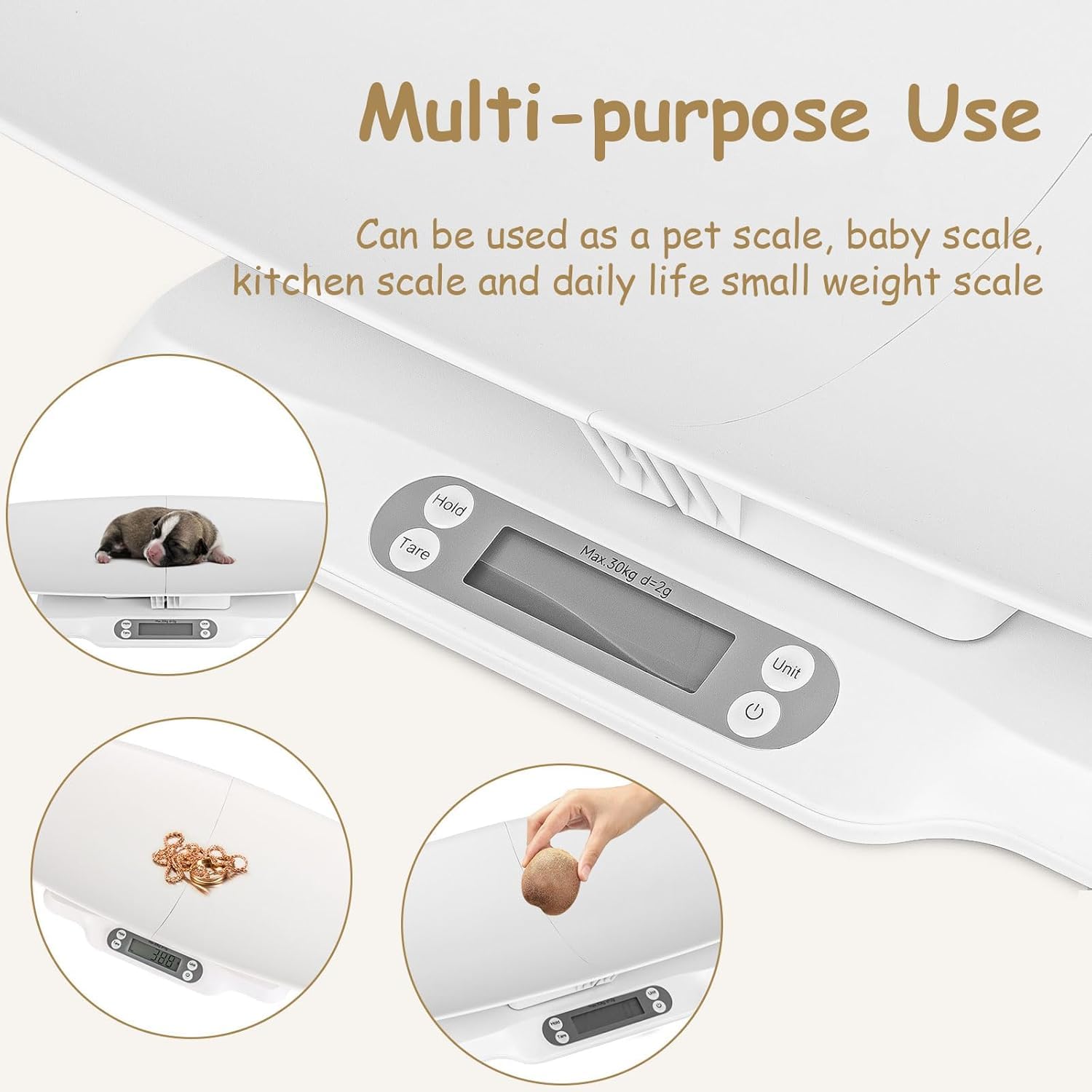 Bilancia digitale per bambini, con metro a nastro, bilancia digitale per animali domestici, gatti e cani di piccola taglia, con collari e tabelle per tenere i registri, capacità fino a 29,9 kg