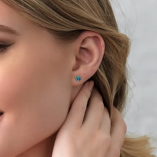 Miniatura 2 de Gem Stone King Aretes de plata de ley 925 con topacio azul Londres para mujeres y hombres (2.66 quilates, piedra natal de piedras preciosas,