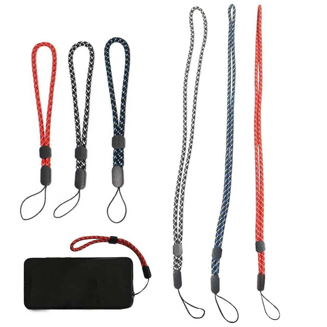 Set 6 Cordini Regolabili Per Telefono - Da Polso E Collo In Nylon (Nero, Blu, Rosso) - Foto 8
