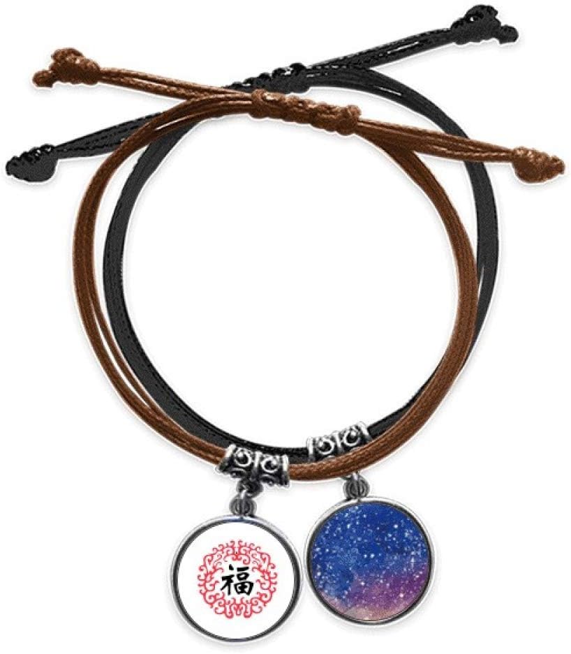 offbb Wreath Around Round Blessing Bracelet Rope Hand Chain Leather Starry Sky Wristband