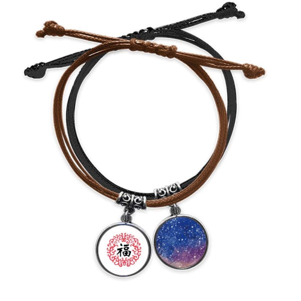 offbb Wreath Around Round Blessing Bracelet Rope Hand Chain Leather Starry Sky Wristband
