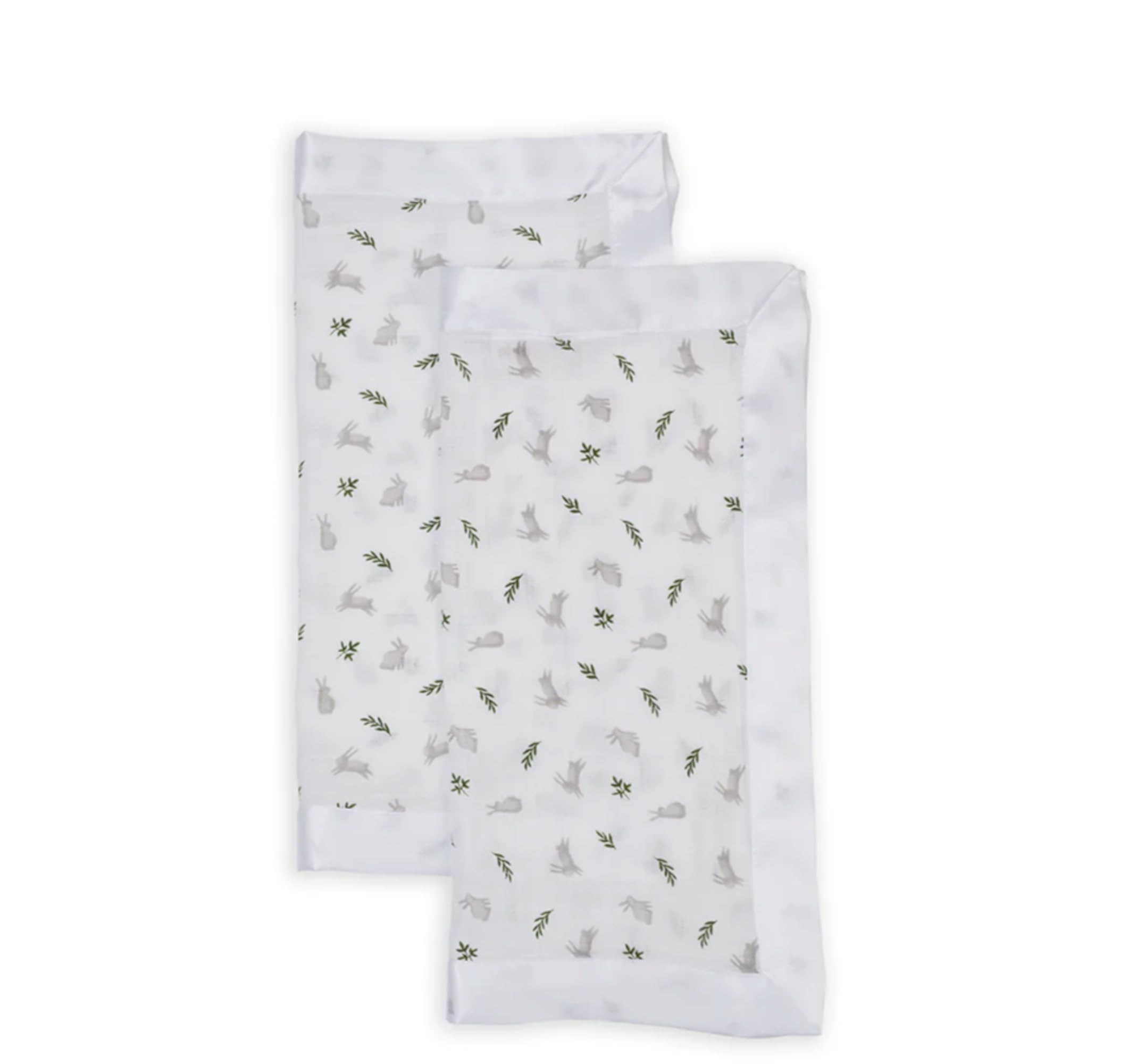 Lulujo Unisex Infant Bunnies Security Lovey Blankets | Softest Breathable Cotton Muslin Security Blanket Set With Silky Satin Trim | Neutral Comforting Blanket For Girls & Boys | 16In X 16 In |