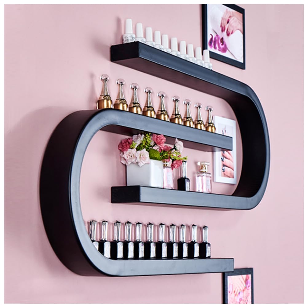 Porta Smalti A Forma di U da 2 Pezzi, Organizer per Oli Essenziali da Parete in Metallo, Espositori per Cosmetici, per Spa E Salone di Bellezza,Nero