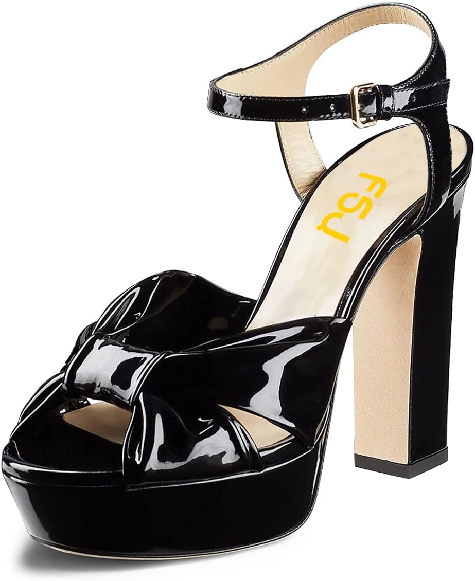 FSJ Women Platform Chunky Block High Heel Sandals Peep Toe Ankle Strap Party Evening Dress Pumps Shoes Size 4-15 US