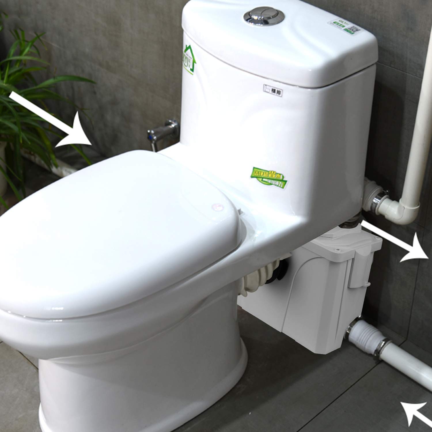 Broyeur Sanitaire 700W Pompe de relevage pour WC, Lavabo, Douche Pompe Eaux Usées,190L/min, avec 4 entrées pour Toilettes Pompes de Relevag