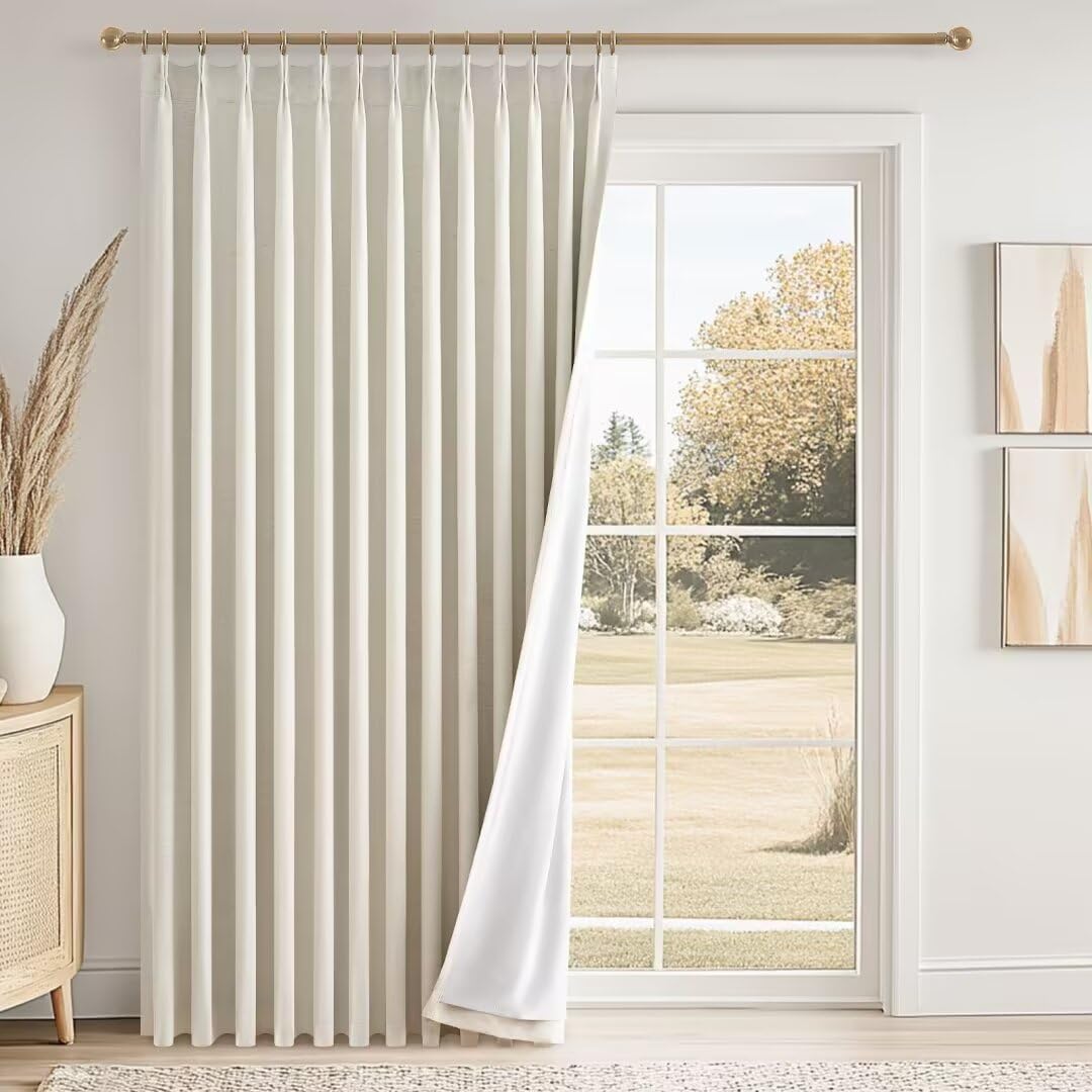 Natural Pinch Pleated Full Blackout Curtains Linen Blended Room Darkening Luxury Window Curtains 84 inch for Living Room Bedroom Thermal Insulated Extral Wide Drapes with Hooks 1 Panel 72"Wx84"L