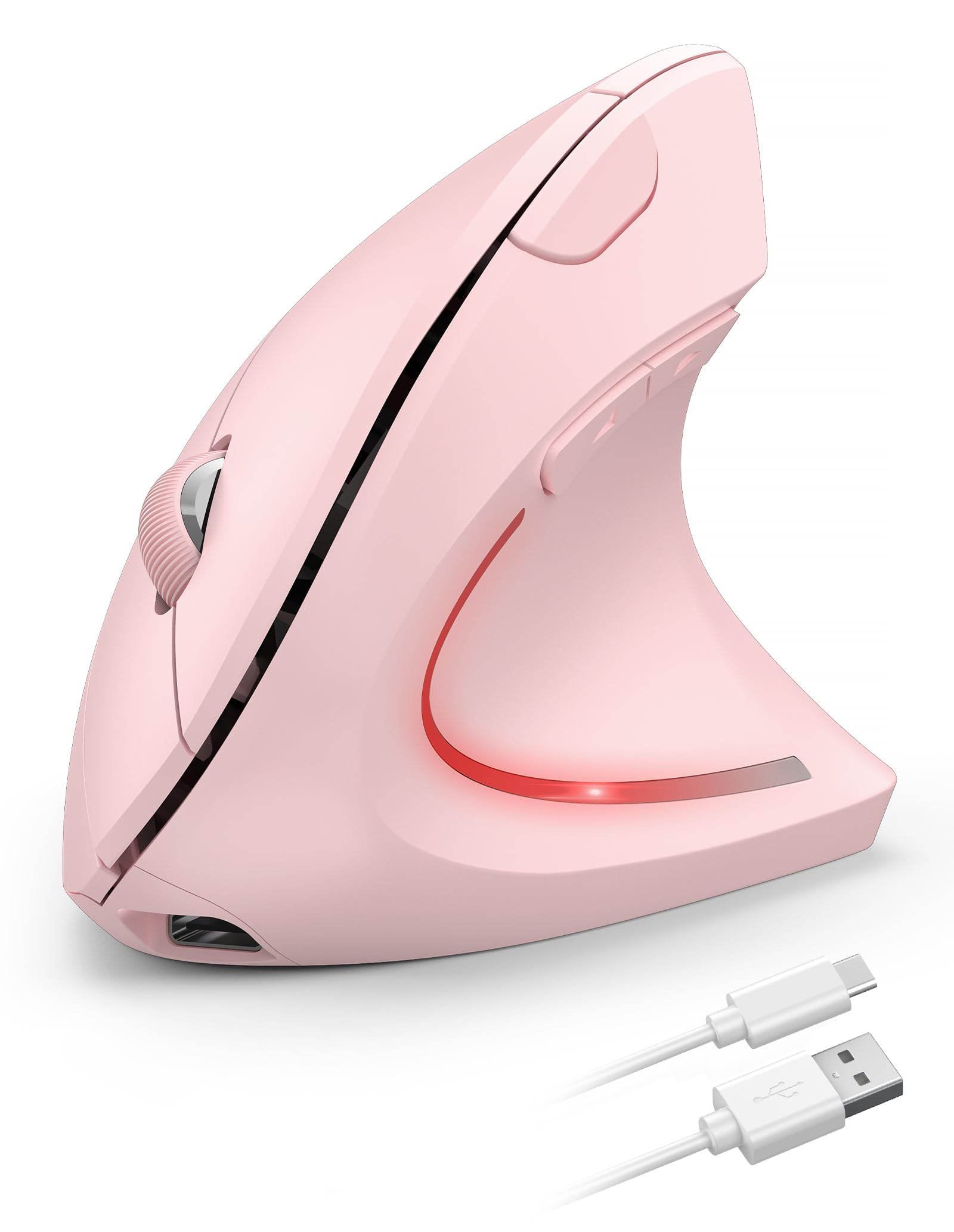 TECKNET Ratón Ergonómico Recargable, 4800DPI 2.4GHz Ratón Vertical Silencioso, Ratón Inalámbrico 6 Botones con Receptor USB para PC, Ordenador, Portátil, Mac, Rosa Global Recycled Standard Global Recycled Standard Global Recycled Standard