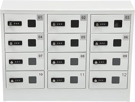 12 Slot Cellphone Charging Station,Cell Phone Locker,Cellphone Charging Cabinet with 3 in 1 Charging Cable Combination Lock QC3.0 Fast Charging for Office Classroom