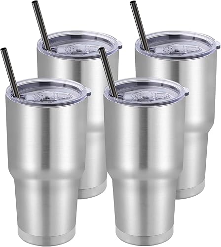 Vista 82 de DOMICARE Vaso de 30 oz con tapa y pajita, vasos de acero inoxidable a granel, aislado al vacío de doble pared, taza para café de viaje, vaso