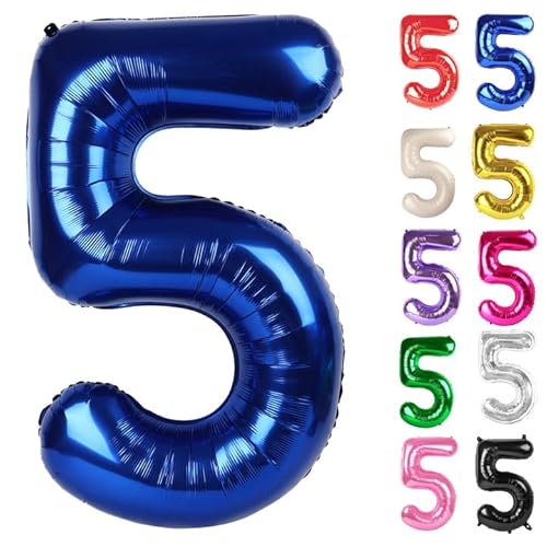 Nachtblau Luftballon Zahl 5 101.6 cm 5 Luftballon Zahl 5 Geburtstag Dekorationen Nachtblau Partyzubehör für Jungen Mädchen