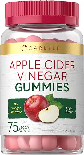 Carlyle Gomitas veganas de vinagre de sidra de manzana, 75 unidades, sabor a manzana, sin OMG, sin gluten, suplemento ACV