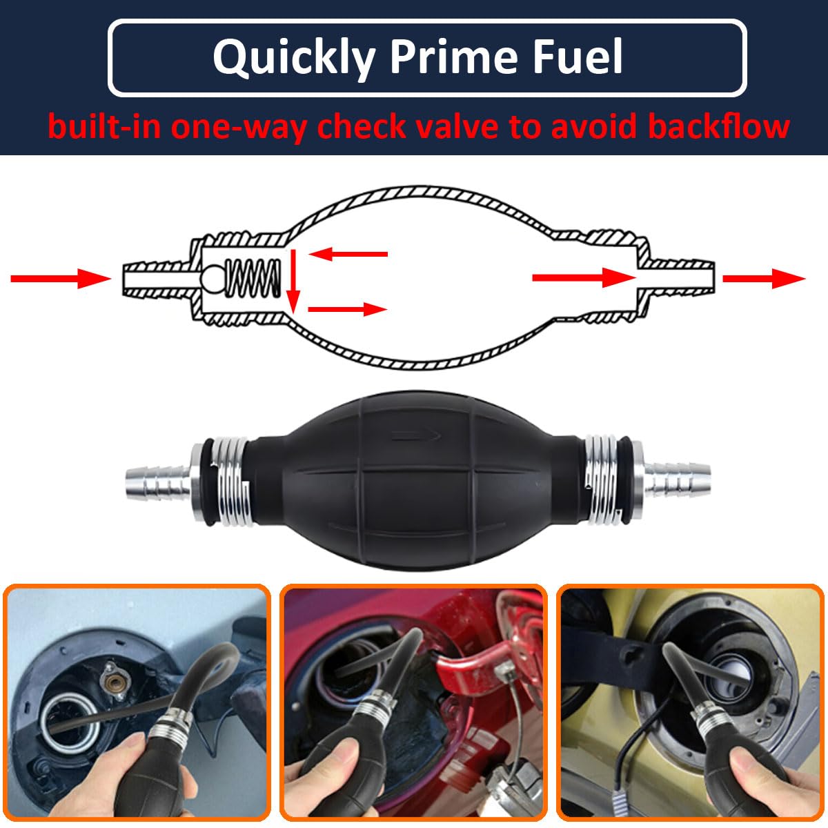 Linea pompa carburante manuale Lampadina primer manuale in gomma alluminio Trasferimento olio diesel Benzina per fuoribordo marino per barche per auto  13