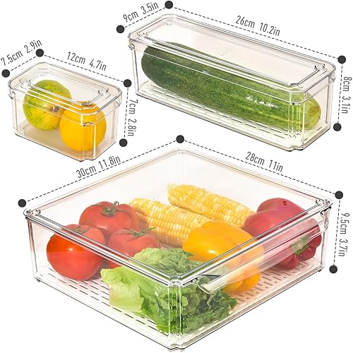 Miniatura 4 de Contenedores organizadores apilables para refrigerador con tapas, organizadores y contenedores de almacenamiento, contenedores de plástico sin BPA