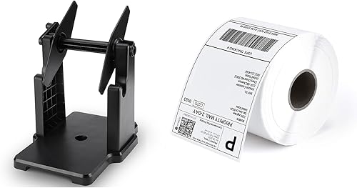 MUNBYN 2 en 1 Soporte externo para etiquetas de rollos + etiqueta térmica de envío directo (paquete de 500 etiquetas de 4 x 6 por rollo)