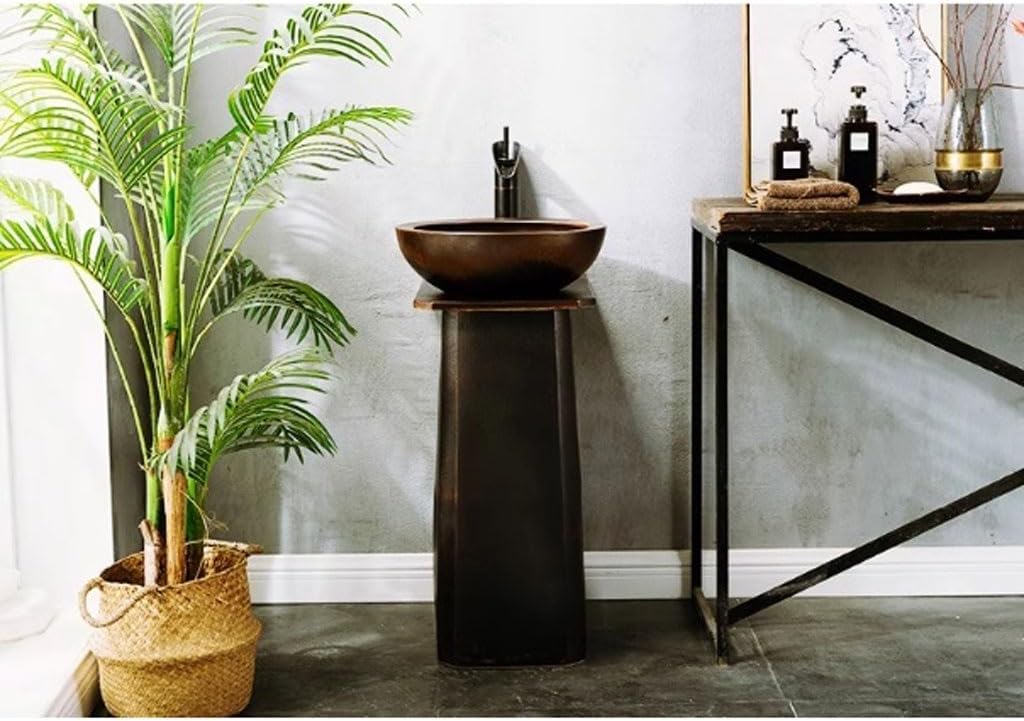 Pedestal Sinks Retro Wash Basin Outdoor Column Courtyard Balcony Floor-Standing Bathroom Art Sink (A)