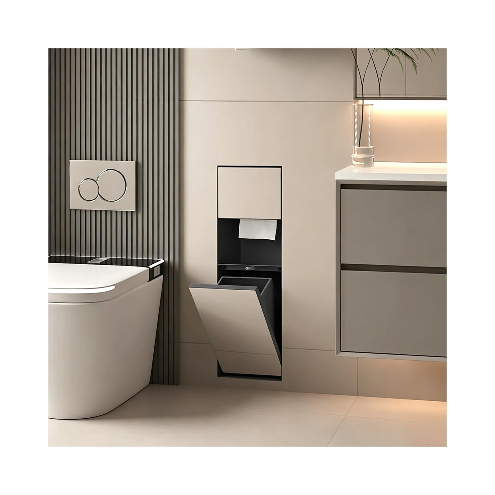 Concealed Trash Can Niche, Recessed Wall Niche Trash Can for Bathrooms