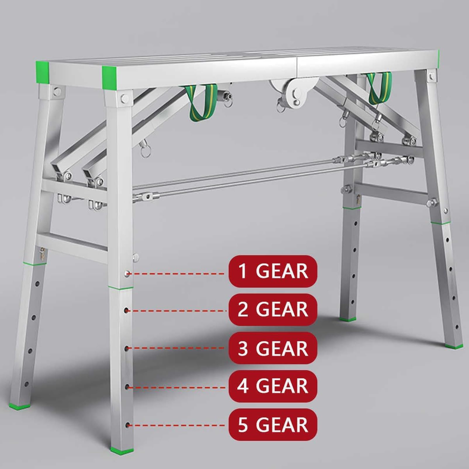 Plataforma de Trabajo de Acero al Carbono, Plataforma de Trabajo Plegable, Taburete de Escalera de Torre de Andamio Multiusos de Altura Ajustable para Limpieza de Techos