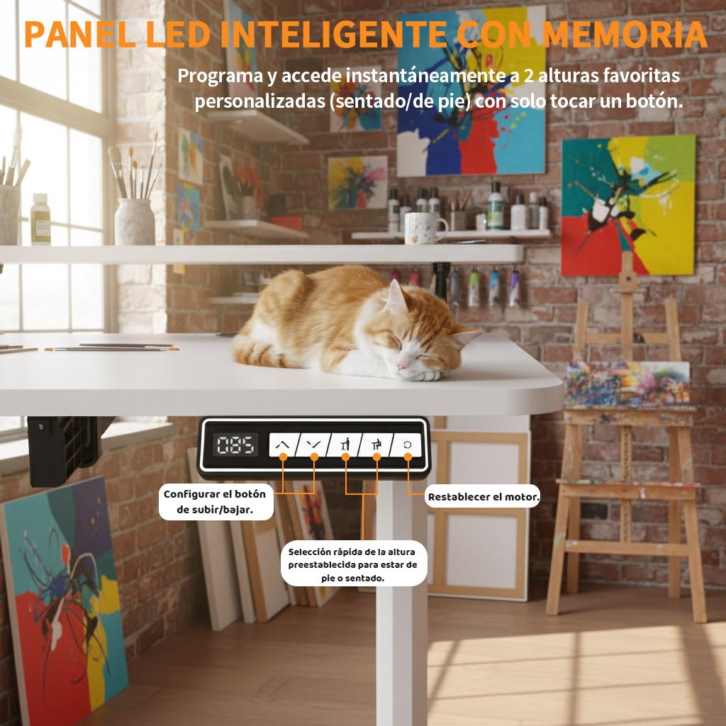 SOSINYA Mesa Escritorio elevable con Memoria de Altura Ajustable, estación de Trabajo para computadora, 140 x 60 cm, Soporte para Monitor para Oficina en casa,V3