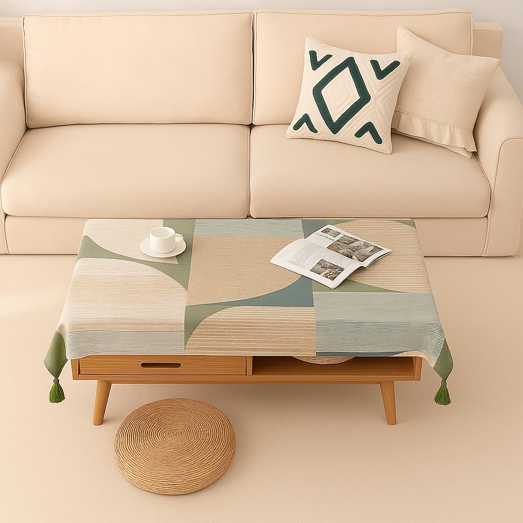 WWW.THROWPILLOW.IN Abstract Harmony Print Corner Tassel Dining Table Cover Rectangle Shape 24"x 48", Anti Skid Table Cloth for 3 Feet Center Coffee Table Cover|Living Room Diwali Decor-image-17