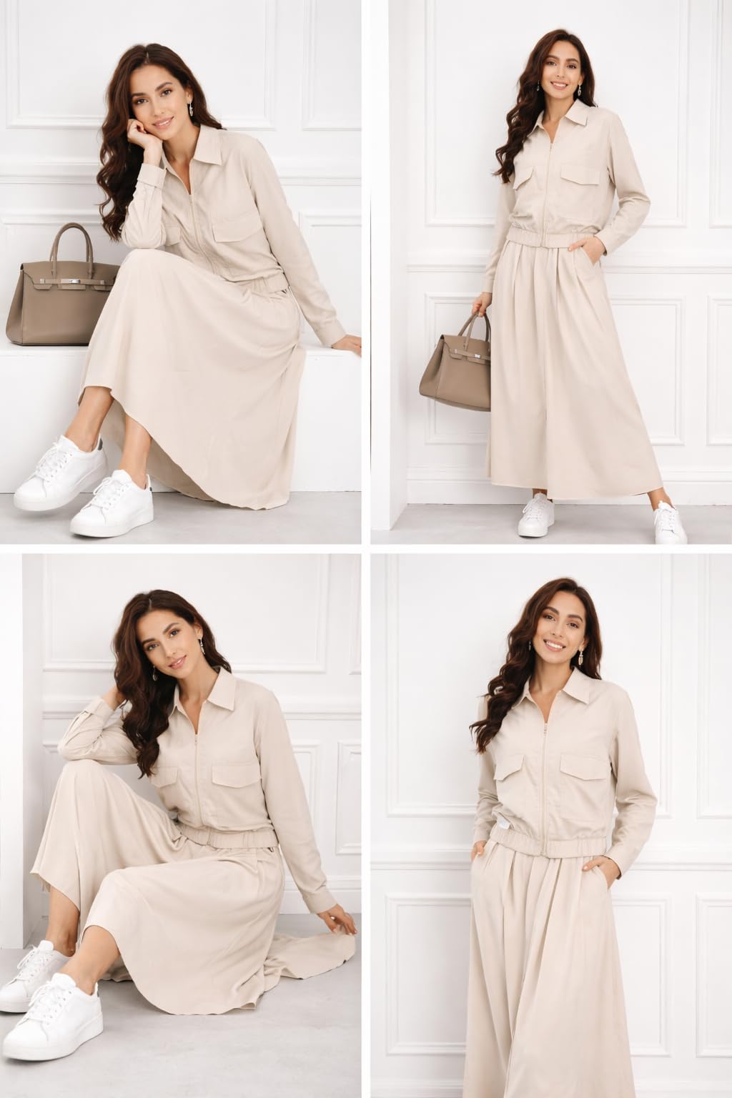 Ensemble 2 pièces Femme - Veste Crop zippée + Jupe Longue - Style Modest Fashion Hijab Chic
