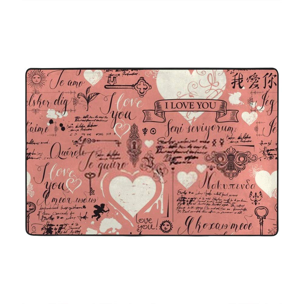 Tapis rose Love Saint-Valentin grand format velours corail