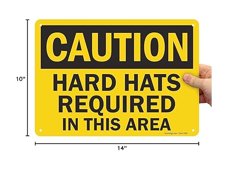 Miniatura 10 de SmartSign -S-2152-AL Letrero "Precaución - Se requieren cascos en esta área"  Aluminio de 10" x 14" - Negro sobre Amarillo