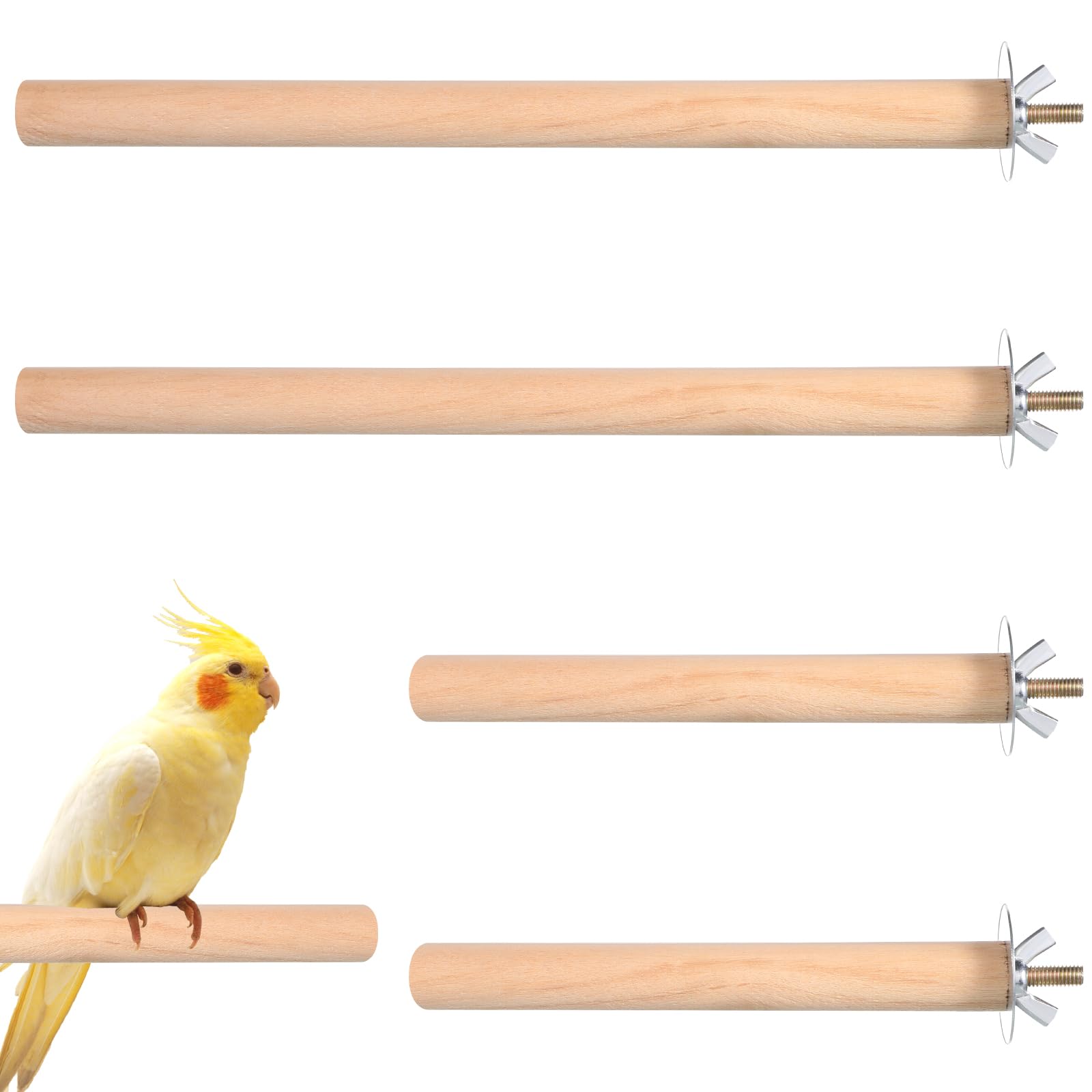 4PCS Bird Perches for Cage, Parakeet Perches Wooden Parrot Perch Stand Wood Perche with Different Widths Bird Cage Toys Cages Accessories for Macaws, Small Parakeets, Conures, Budgies, Finches