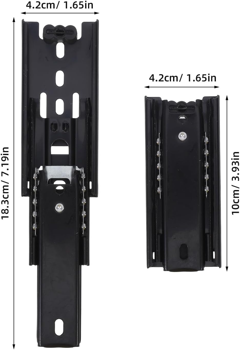 2pcs Black 3-Section Telescopic Drawer Slides Heavy Duty Silent | Cold-rolled Steel Construction, Quick Install with Necessary Accessories, Versatile Fit for Wardrobe and Cabinet