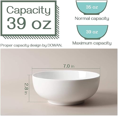 Vista 23 de DOWAN Tazones grandes de 11.5 pulgadas, plato blanco de 3.2 cuartos de galón, cuencos grandes de cerámica, aptos para microondas y lavavajillas