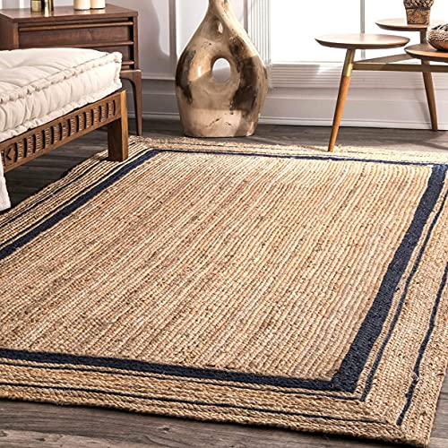 Image of Jute Braided Natural Hand Woven & Reversible Rug for Living Room Kitchen Entryway, Farmhouse Rustic Burlap Carpet Floor Mat (Bdesign, 6X9-feet)