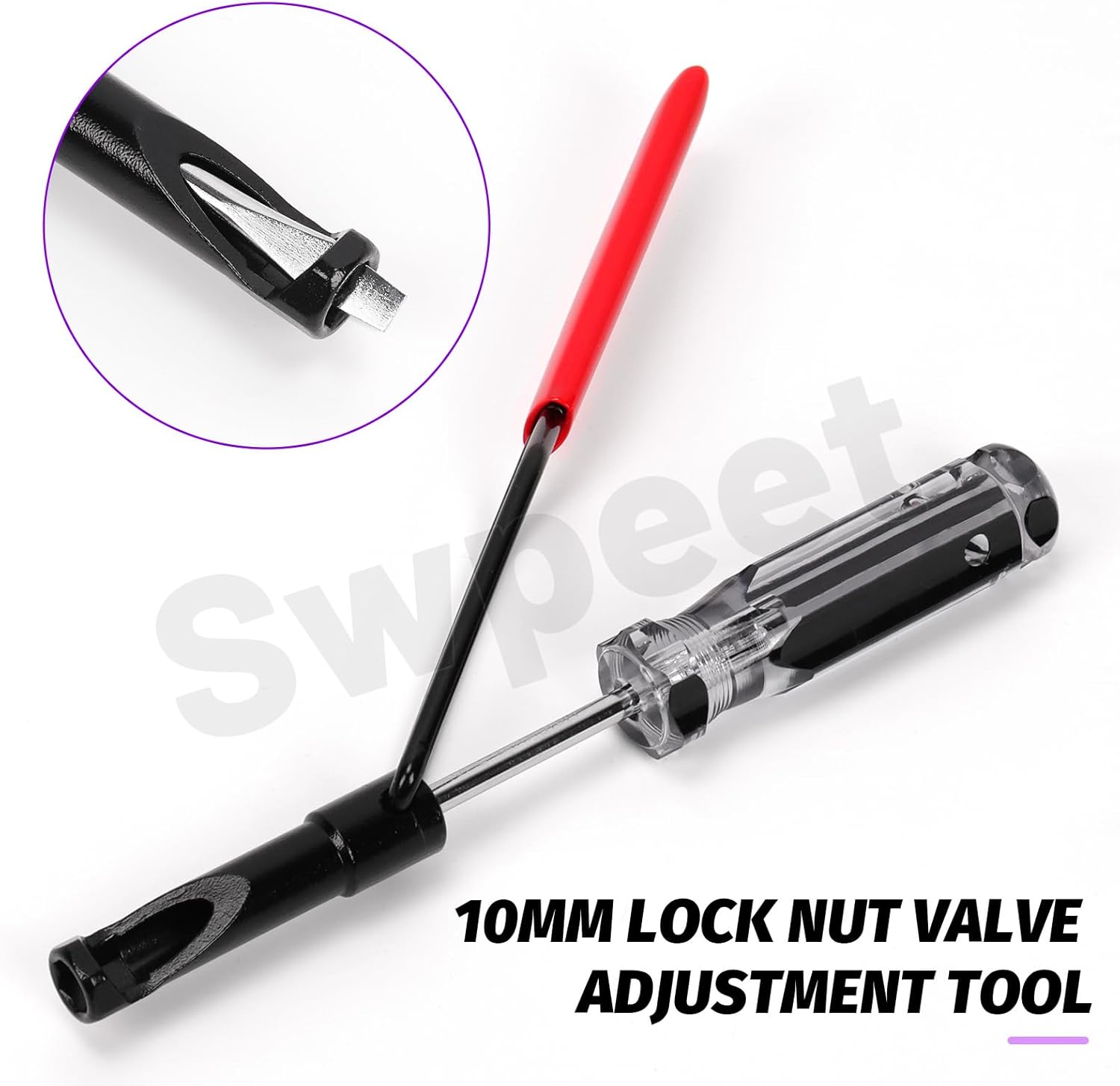 Swpeet 10mm Jam Nut Valve Adjustment Tool and 32Pcs Stainless Steel Feeler Gauge Assortment Kit, Slotted Valve Adjusting Stud Valve Lash Adjustment Tool for Honda and Other Japanese Car Engines